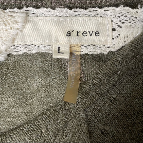 A'REVE Anthropologie Kimono Sleeve Lace Bottom Tie Back Brown Knit Top Size L - Picture 4 of 12